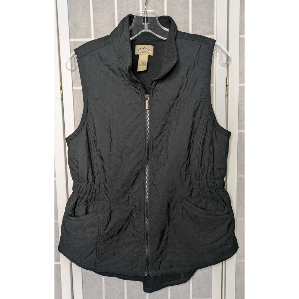 Blue Mountain Vest Womens SMALL Quilted Black Full Zip Pockets Fleece Lined Warm